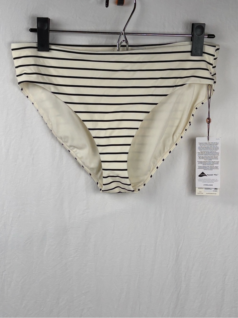 NWT Calia women’s  Small Ivory and Black Striped mid-Waist Bikini Bottom